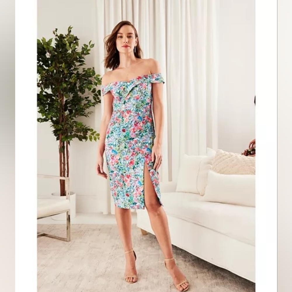 Aidan By Aidan Mattox off-shoulder sheath floral dress Women's Size 0